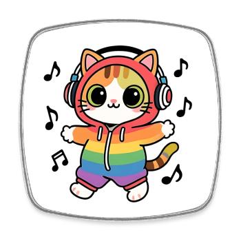Rainbow Cat DJ Hoodie Musical Notes - Square fridge magnet - white - Front
