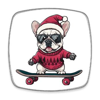 Buldog Français Chien Noël Drôle - Magnet carré - blanc - Devant
