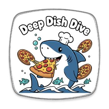 Deep Dish Dive Shark Chef - Square fridge magnet - white - Front