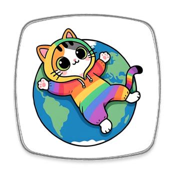 Regenbogenkatze auf dem Planeten Erde - Viereckiger Kühlschrankmagnet - Weiß - Vorne