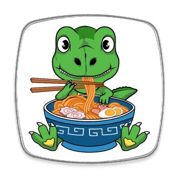 Lustige Ramen Nudeln Grüner Dinosaurier - Viereckiger Kühlschrankmagnet - Weiß - Vorne