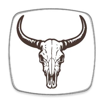 Stierkopf Schädel mit Hörnern - Western Stil - Viereckiger Kühlschrankmagnet - Weiß - Vorne