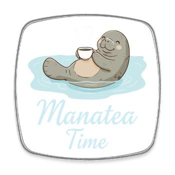 Manatee Marine Animal Ocean Loves Tea - Square fridge magnet - white - Front