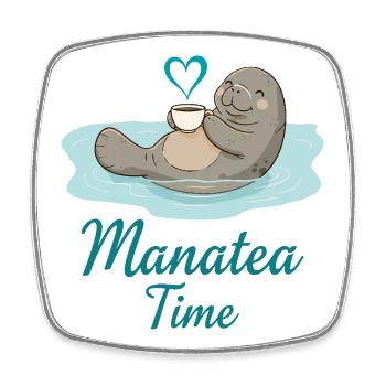 Manatee Marine Animal Ocean Loves Tea - Square fridge magnet - white - Front
