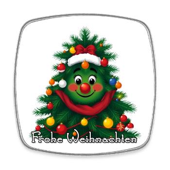 Fröhlicher Weihnachtsbaum mit Gesicht - Viereckiger Kühlschrankmagnet - Weiß - Vorne