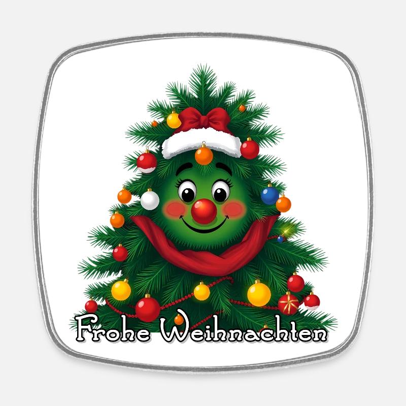Merry Christmas tree with face - Square fridge magnet - white
