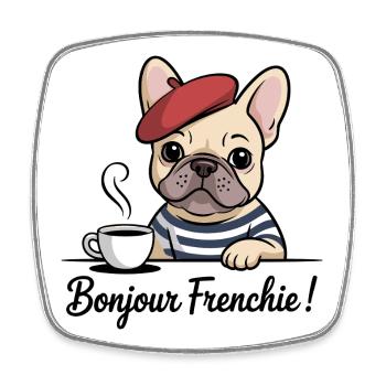 Bonjour Frenchie French Bulldog - Square fridge magnet - white - Front