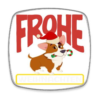 Corgi Joyeux Noël avec chapeau de Père Noël - Magnet carré - blanc - Devant