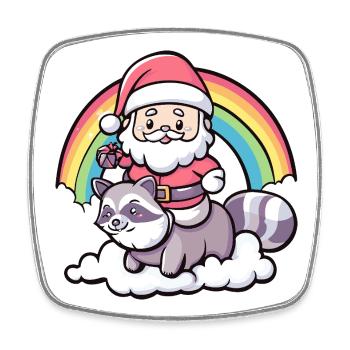 Raccoon Santa Claus Christmas - Square fridge magnet - white - Front