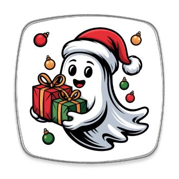 Weihnachtsgeist mit Geschenken - Viereckiger Kühlschrankmagnet - Weiß - Vorne