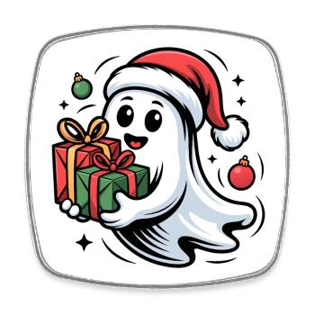 Fantôme de Noël avec des cadeaux Dessin animé - Magnet carré - blanc - Devant