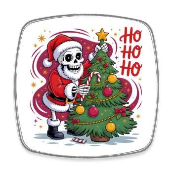 Squelette Père Noël décore arbre - Magnet carré - blanc - Devant