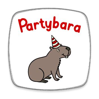 Partybara – the cheerful capybara with a party hat - Square fridge magnet - white - Front