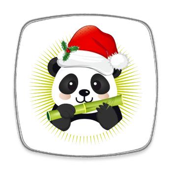 Niedlicher Panda mit Weihnachtsmütze und Bambus - Viereckiger Kühlschrankmagnet - Weiß - Vorne