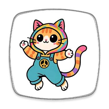 Regenbogenkatze Frieden und Liebe - Viereckiger Kühlschrankmagnet - Weiß - Vorne