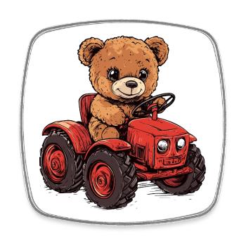 Teddy bear on red tractor - Square fridge magnet - white - Front