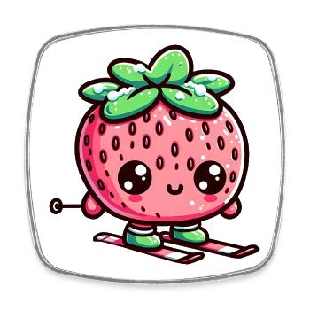 Fraise kawaii pendant le ski plaisirs de l’hiver - Magnet carré - blanc - Devant