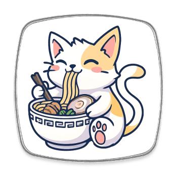 Kawaii Ramen Katze Freude - Viereckiger Kühlschrankmagnet - Weiß - Vorne