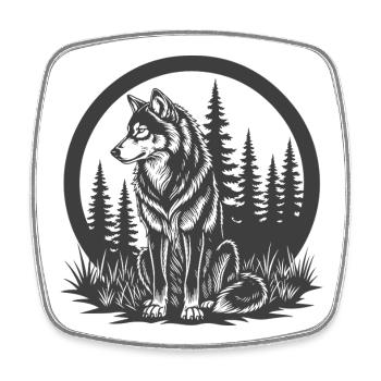 Wolf in the woods in a circular frame - Square fridge magnet - white - Front