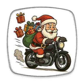 Weihnachtsmann auf Motorrad mit Geschenken - Viereckiger Kühlschrankmagnet - Weiß - Vorne