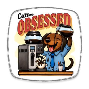 Coffee Obsessed Dachshund Humor - Square fridge magnet - white - Front