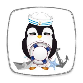 Pingouin mignon comme un marin dans un look marine - Magnet carré - blanc - Devant