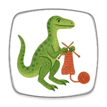 Dino Knits Cozy Craft - Square fridge magnet - white - Front