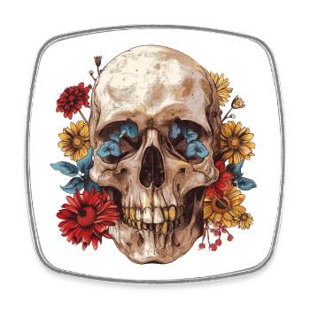 Skull, skull with flowers - Square fridge magnet - white - Front