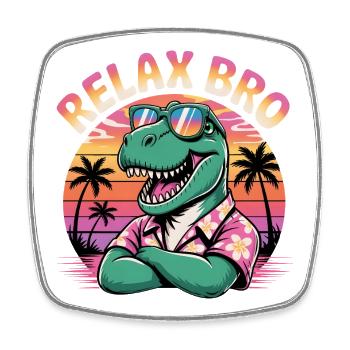 Relax Bro – Dino mit Sonnenbrille Retro Sunset - Viereckiger Kühlschrankmagnet - Weiß - Vorne