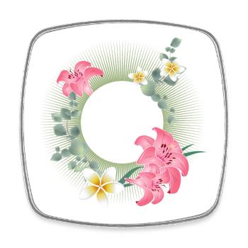 Tropical flower frame – floral nature design - Square fridge magnet - white - Front