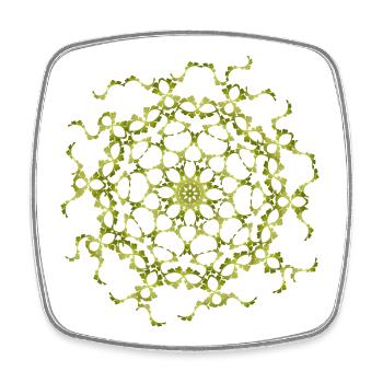 Ornement en filigrane vert – forme de mandala floral - Magnet carré - blanc - Devant