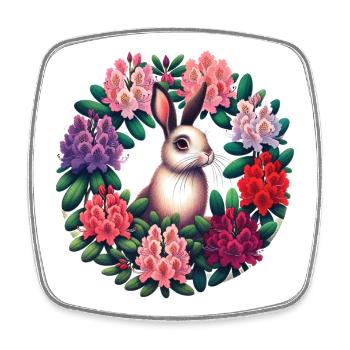 Circular Floral Rabbit - Square fridge magnet - white - Front