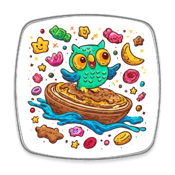 Breakfast Owl Delight - Square fridge magnet - white - Front