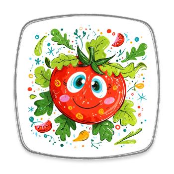 Tomate joyeuse à motif vert - Magnet carré - blanc - Devant
