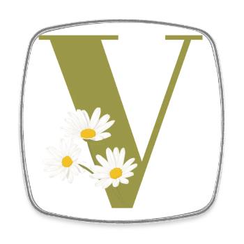 Lettre v vert marguerites - Magnet carré - blanc - Devant