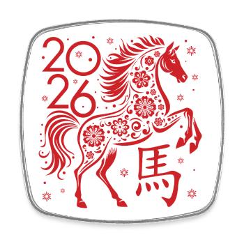 Chinese New year of the Horse 2026 - Square fridge magnet - white - Front