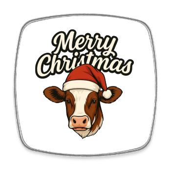 Merry Christmas Simmentaler Kuh Shirt - Viereckiger Kühlschrankmagnet - Weiß - Vorne