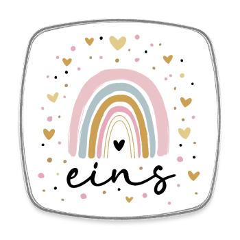 First Birthday Rainbows | 1 year old girl - Square fridge magnet - white - Front
