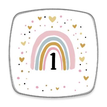 First Birthday Girl Rainbow 1 Year Old - Square fridge magnet - white - Front