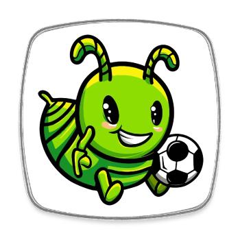 Chenille avec ballon de football - Magnet carré - blanc - Devant