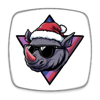 Rhino Santa with sunglasses - Square fridge magnet - white - Front