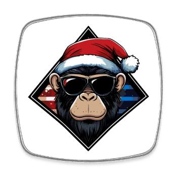 Affe Santa mit Sonnenbrille - Viereckiger Kühlschrankmagnet - Weiß - Vorne