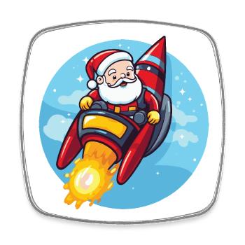 Père Noël fusée bande dessinée Noël - Magnet carré - blanc - Devant