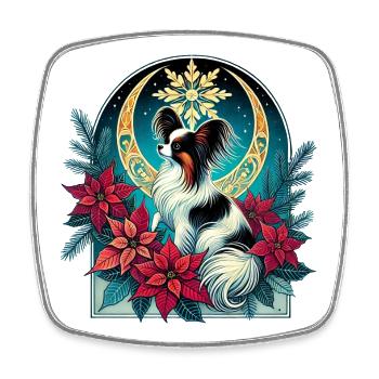 Himmlisches Papillon unter den Weihnachtssternen - Viereckiger Kühlschrankmagnet - Weiß - Vorne