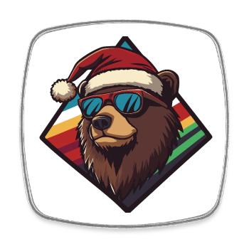Winter Bear with Santa Hat - Square fridge magnet - white - Front
