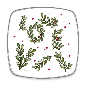 Weihnachtliches Zweigmuster mit Beeren - Viereckiger Kühlschrankmagnet - Weiß - Vorne