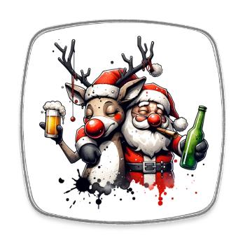 Santa & Rentier – Lustiges Weihnachtsgeschenk - Viereckiger Kühlschrankmagnet - Weiß - Vorne
