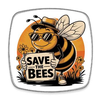 Save The Bees Funny Cartoon Style Bee - Square fridge magnet - white - Front