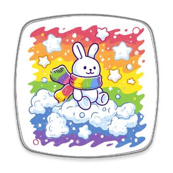 Rainbow bunny on cloud - Square fridge magnet - white - Front