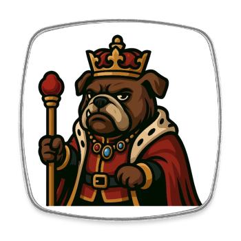 Bulldog King with Crown Scepter Royal Cartoon Art - Square fridge magnet - white - Front